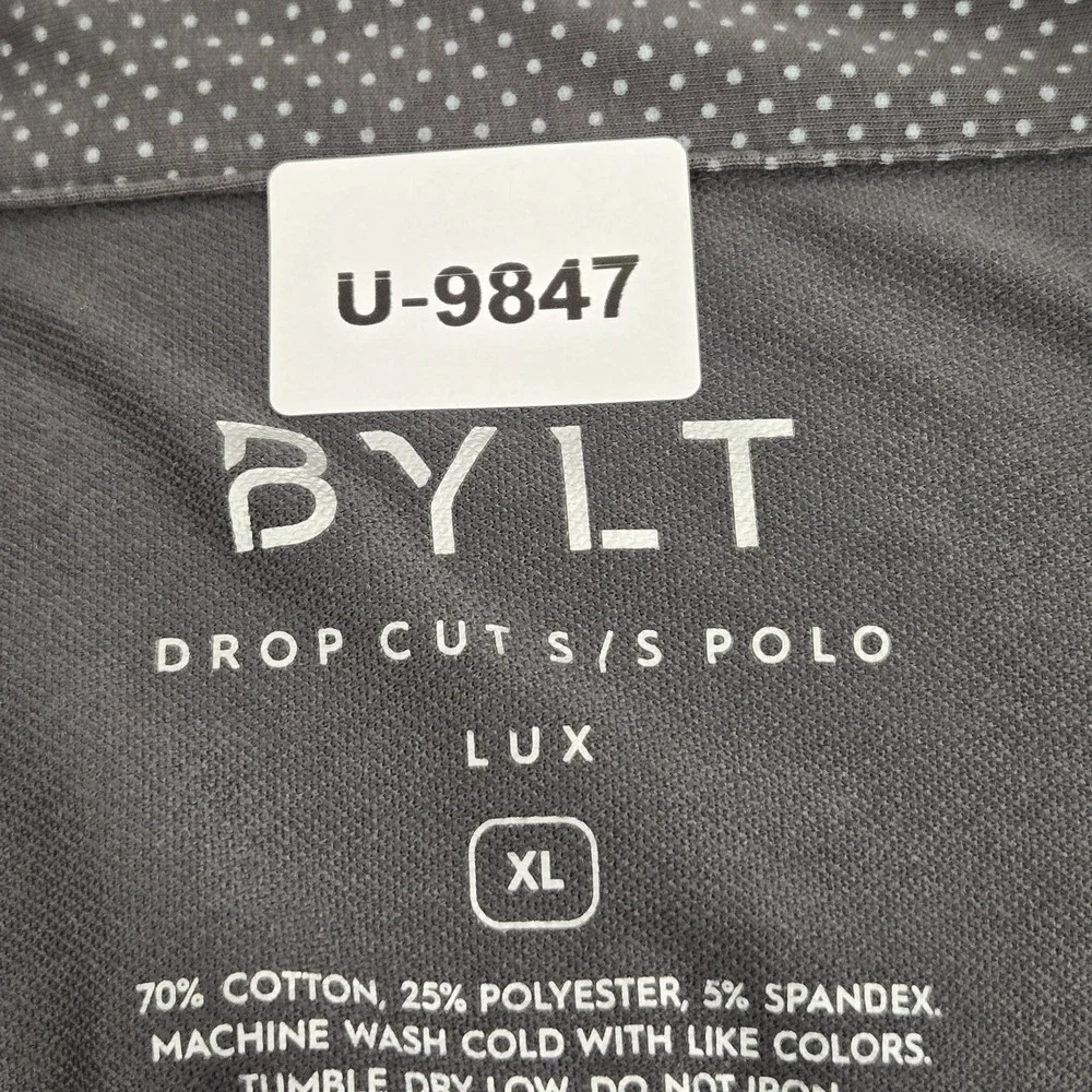 BYLT Men Polo XL Gray Polka‎ Dot Drop Cut Polo Button Short Sleeve